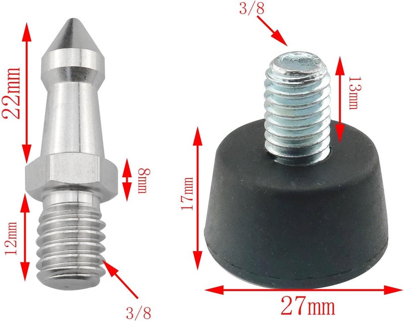 CHENJIN 6PCS Non Slip Camera Feet, 3/8 Inch Foot Spike, 3pcs Each Threaded Rubber Feet, Stainless Steel Spike, Universal Non Slip, Silver, Camera Support Accessories, Screw Mount - Image 2